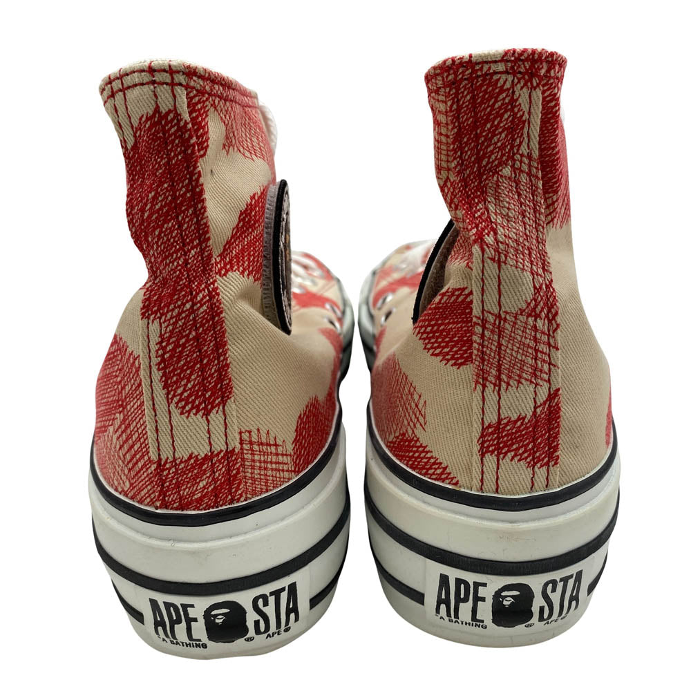A BATHING APE アベイシングエイプ APE STA エイプスタ キャンバス ワッペンロゴ ハイカット スニーカー ベージュ系 24cm【中古】
