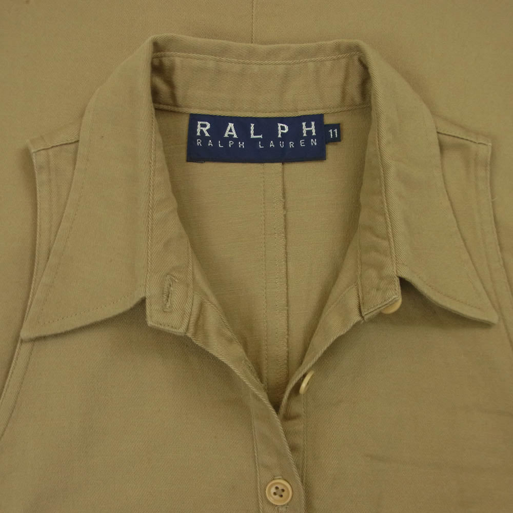 RALPH LAUREN ラルフローレン ノースリーブ ワンピース コットン ポリウレタン 日本製 ベージュ系 11【中古】