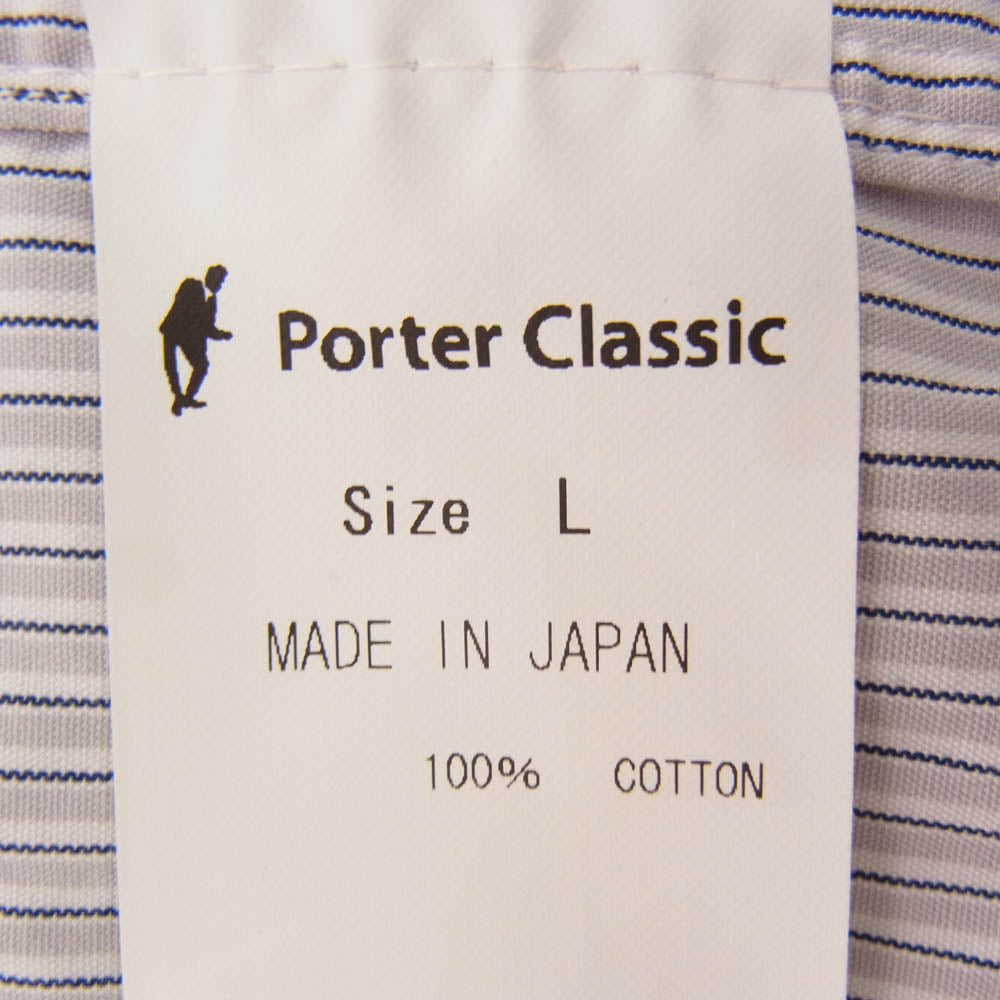 PORTER CLASSIC ポータークラシック ROLL UP STRIPE SHIRT ロールアップ ストライプ 長袖 シャツ ブルー系 L【中古】