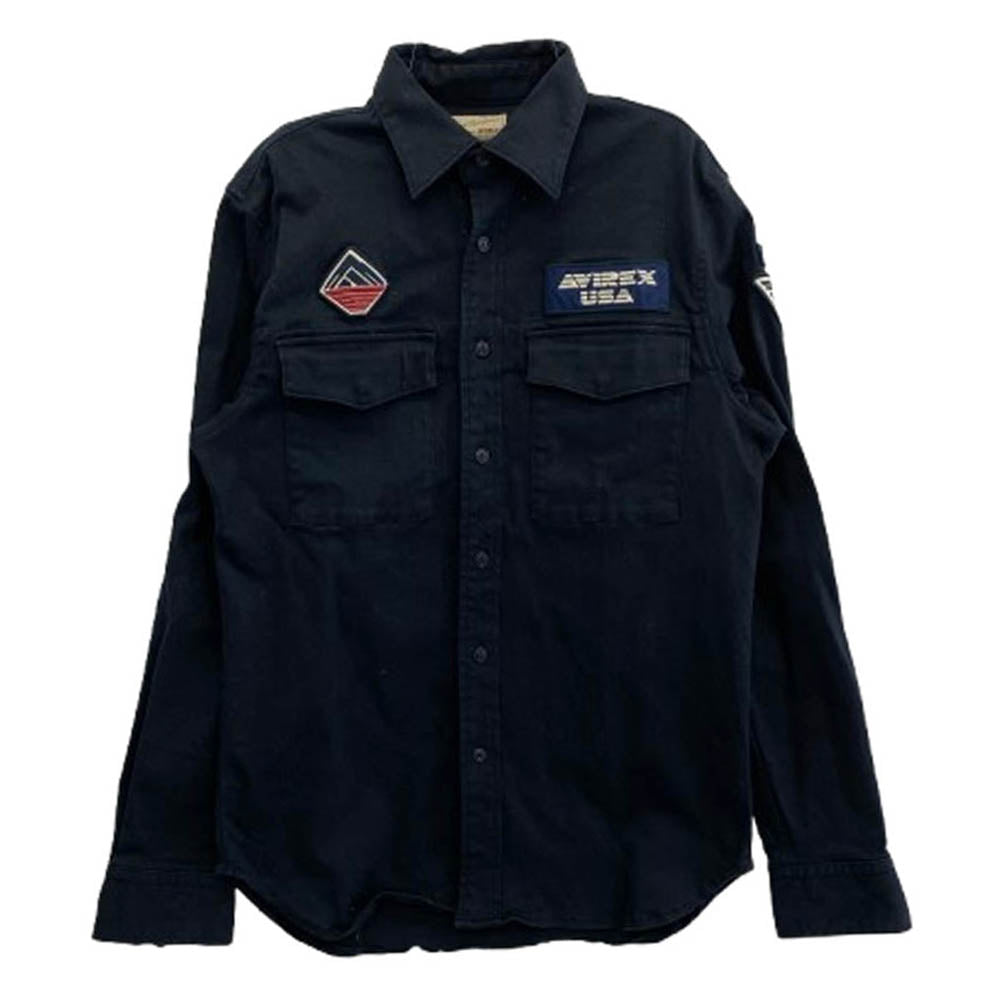AVIREX アヴィレックス 6185139 STREET GEAR /FIELD LS STRETCH TWILL PATCHED SHIRT ストレッチツイル ミリタリー パッチド 長袖 シャツ ダークネイビー系 M【中古】