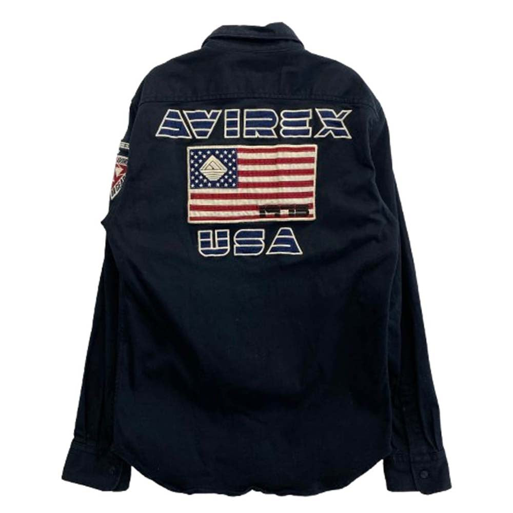 AVIREX アヴィレックス 6185139 STREET GEAR /FIELD LS STRETCH TWILL PATCHED SHIRT ストレッチツイル ミリタリー パッチド 長袖 シャツ ダークネイビー系 M【中古】