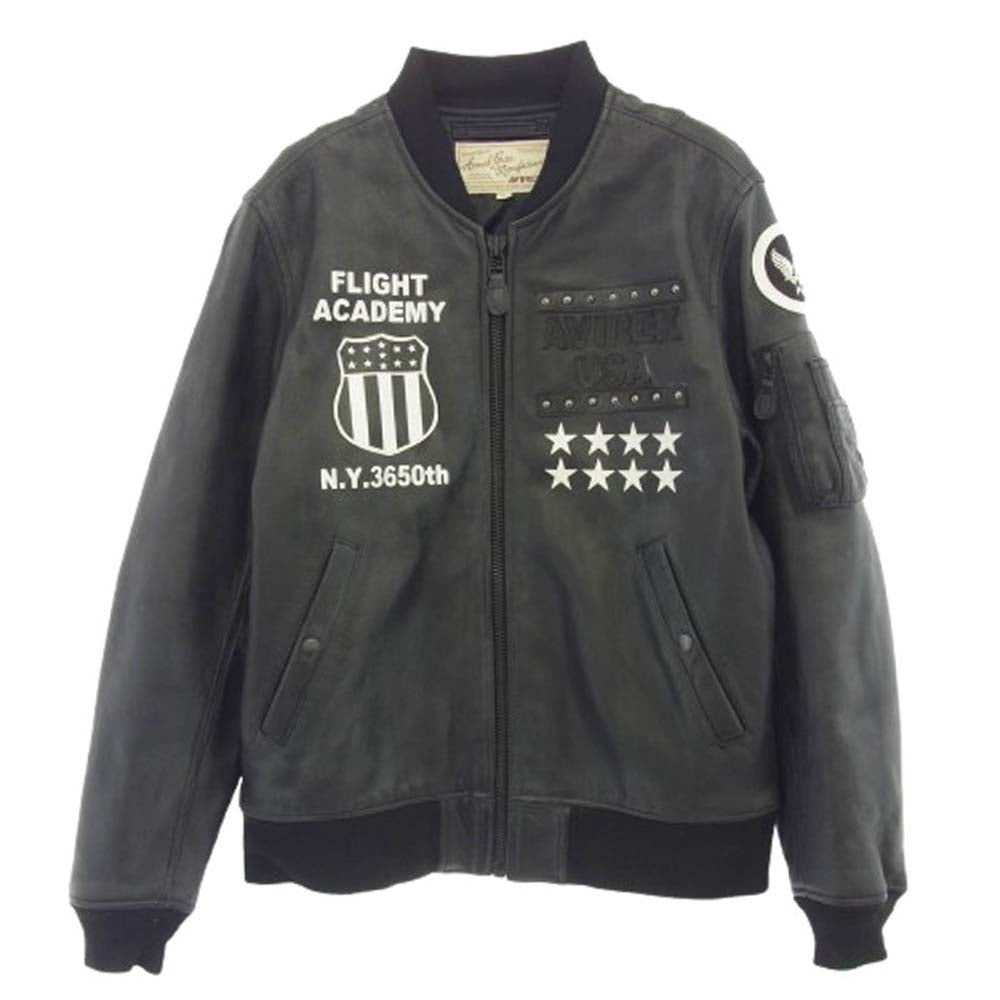 AVIREX アヴィレックス 6161075 MILITARY JKT GOAT MA-1 UNITED STATE ゴートレザー スタッズ ミリタリー ジャケット ブラック系 XL【中古】