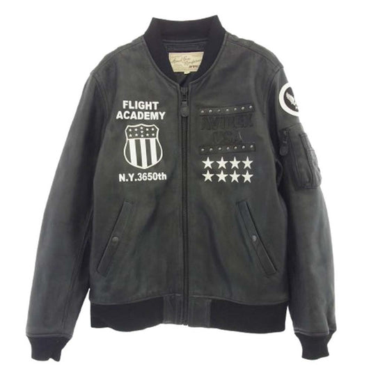AVIREX アヴィレックス 6161075 MILITARY JKT GOAT MA-1 UNITED STATE ゴートレザー スタッズ ミリタリー ジャケット ブラック系 XL【中古】