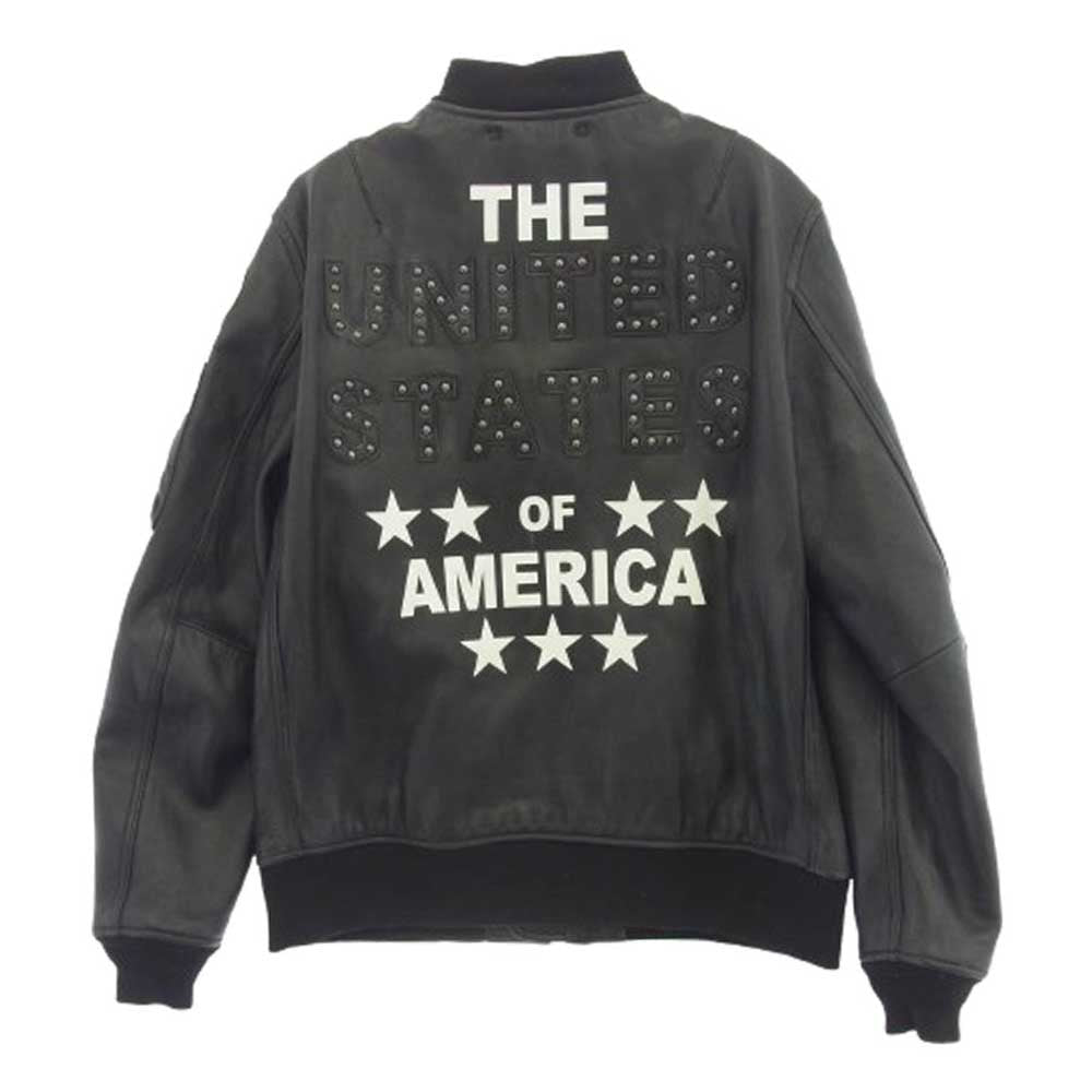 AVIREX アヴィレックス 6161075 MILITARY JKT GOAT MA-1 UNITED STATE ゴートレザー スタッズ ミリタリー ジャケット ブラック系 XL【中古】