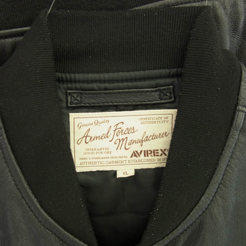 AVIREX アヴィレックス 6161075 MILITARY JKT GOAT MA-1 UNITED STATE ゴートレザー スタッズ ミリタリー ジャケット ブラック系 XL【中古】