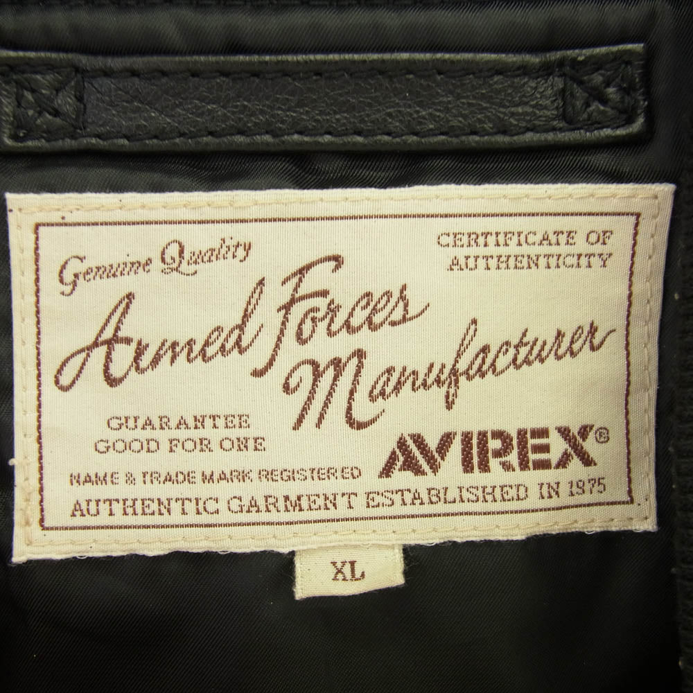 AVIREX アヴィレックス 6161075 MILITARY JKT GOAT MA-1 UNITED STATE ゴートレザー スタッズ ミリタリー ジャケット ブラック系 XL【中古】