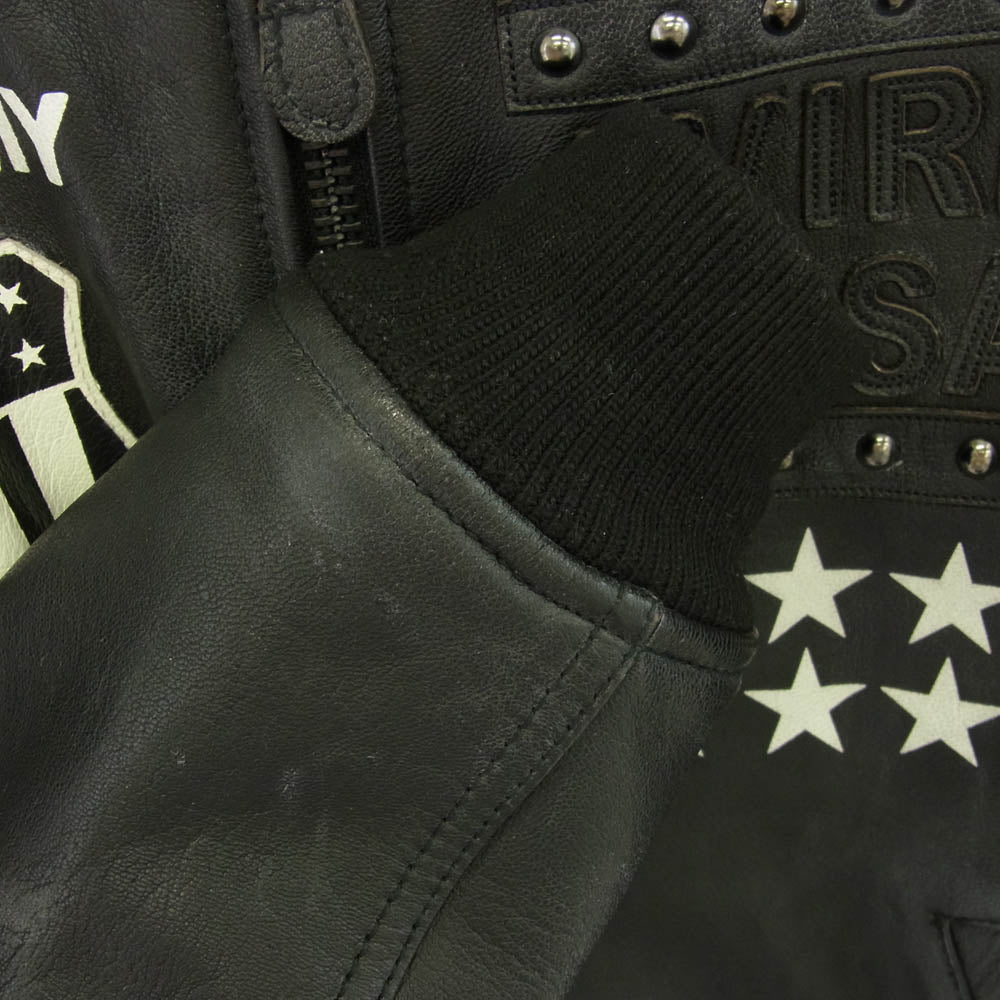 AVIREX アヴィレックス 6161075 MILITARY JKT GOAT MA-1 UNITED STATE ゴートレザー スタッズ ミリタリー ジャケット ブラック系 XL【中古】