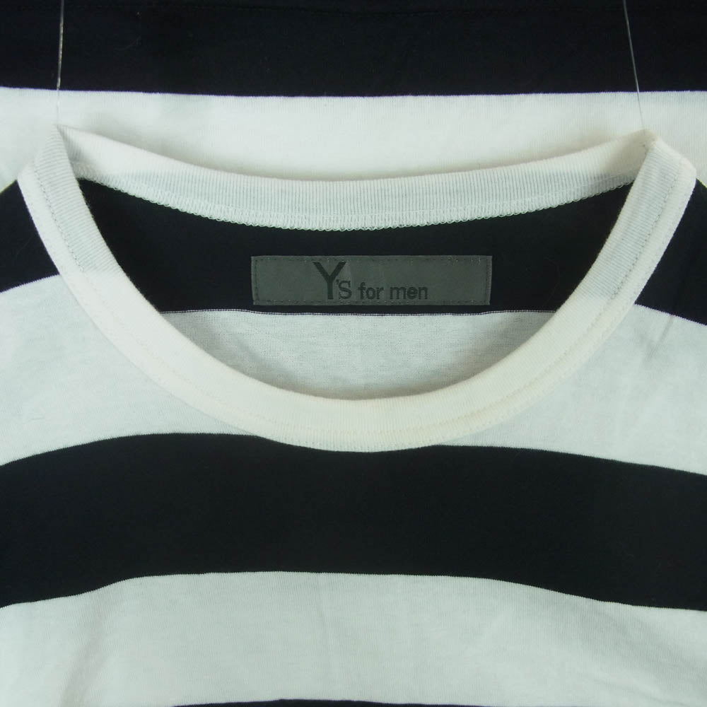 Y's Yohji Yamamoto ワイズ ヨウジヤマモト 23AW MJ-T80-089 Ys for men ワイズフォーメン 23AW LONG SLEEVE T-SHIRT WITH STRIPES ボーダー 長袖 Tシャツ カットソー ブラック系 ホワイト系 3【中古】