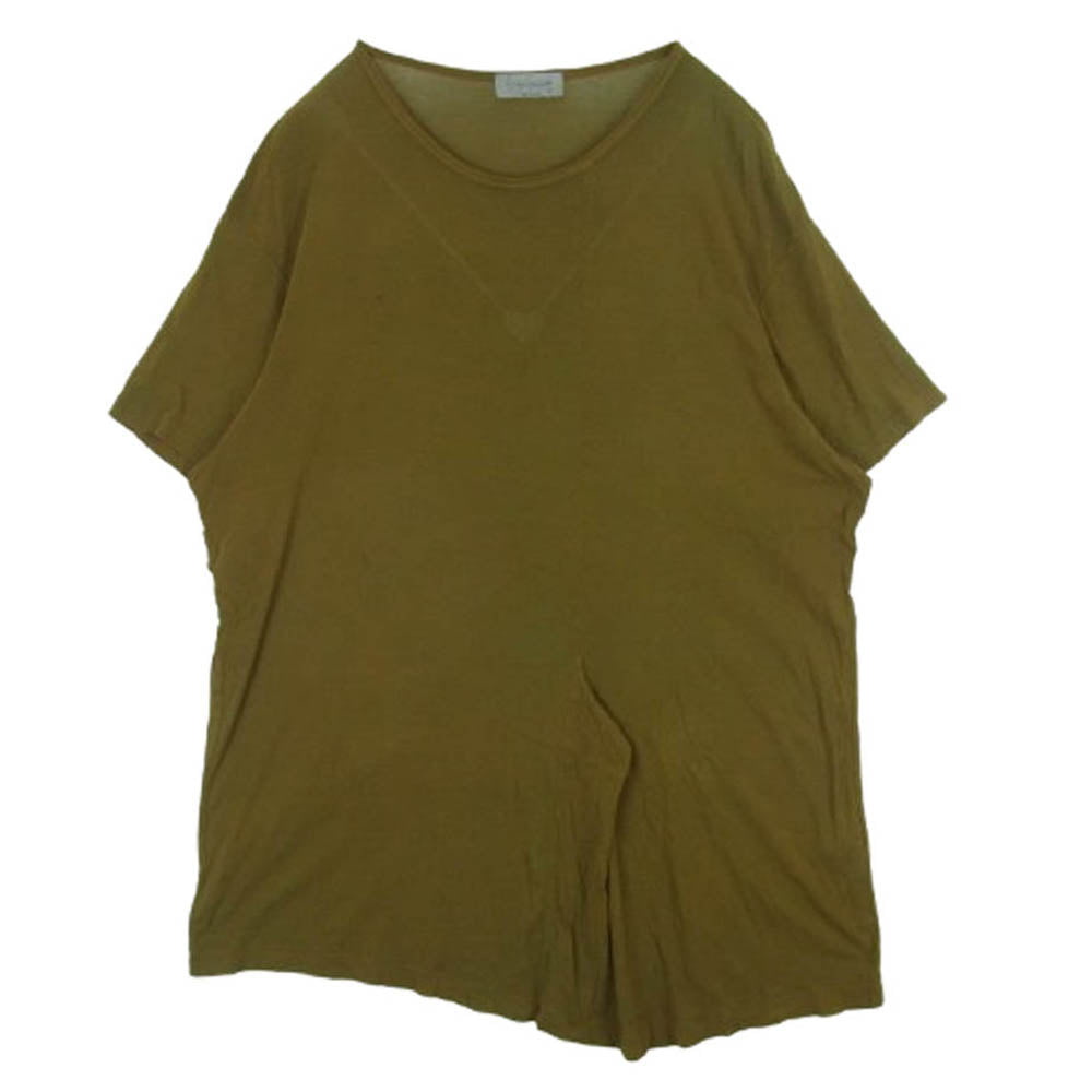 Yohji Yamamoto POUR HOMME ヨウジヤマモトプールオム HS-T36-085 HIGH TWISTED RIB FRONT SWITCH SHORT SLEEVE T ハイツイスト リブ フロント スイッチ 半袖 Tシャツ カットソー グリーン系 3【中古】