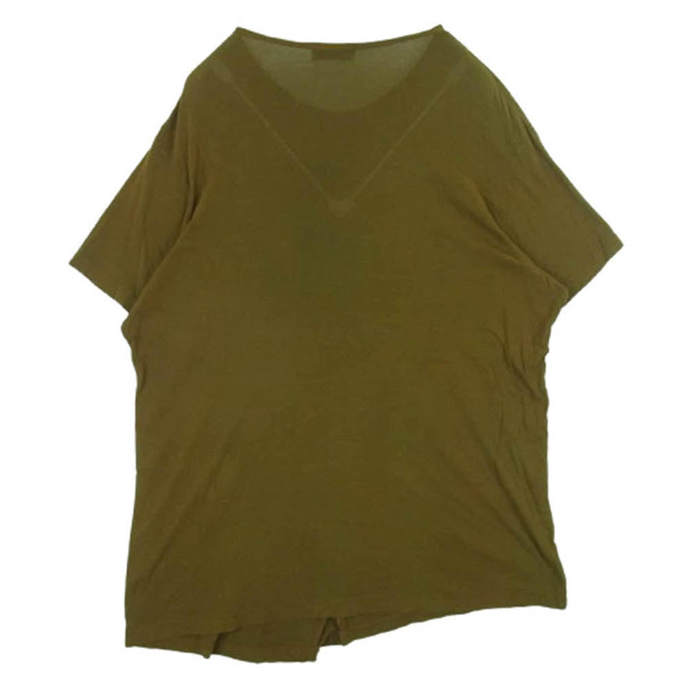 Yohji Yamamoto POUR HOMME ヨウジヤマモトプールオム HS-T36-085 HIGH TWISTED RIB FRONT SWITCH SHORT SLEEVE T ハイツイスト リブ フロント スイッチ 半袖 Tシャツ カットソー グリーン系 3【中古】