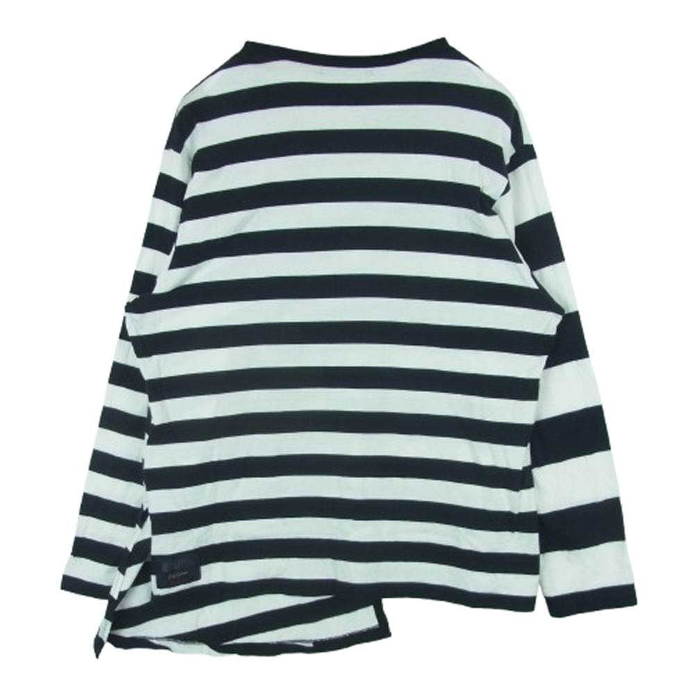 Yohji Yamamoto POUR HOMME ヨウジヤマモトプールオム HR-T52-071 フロントボタン 変形 ボーダー切替 アシンメトリー 長袖 Ｔシャツ ブラック系 ホワイト系 3【中古】