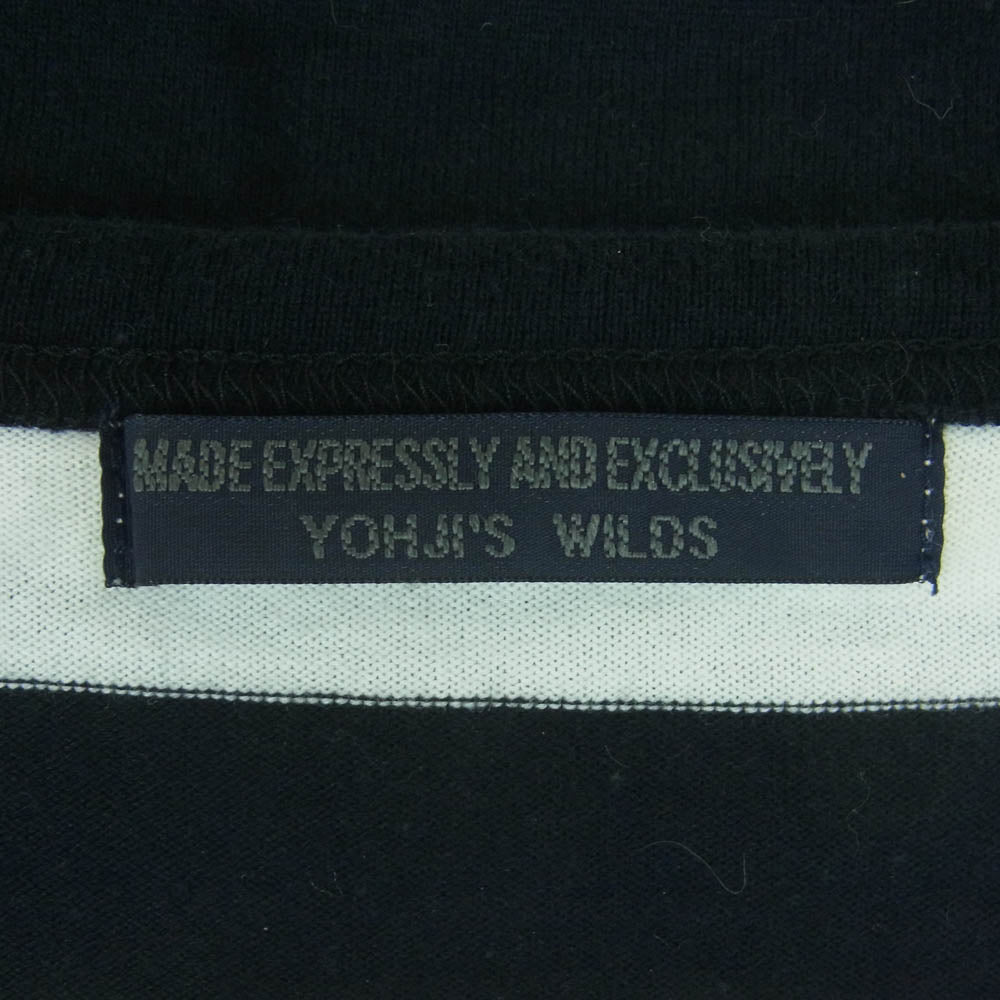 Yohji Yamamoto POUR HOMME ヨウジヤマモトプールオム HR-T52-071 フロントボタン 変形 ボーダー切替 アシンメトリー 長袖 Ｔシャツ ブラック系 ホワイト系 3【中古】