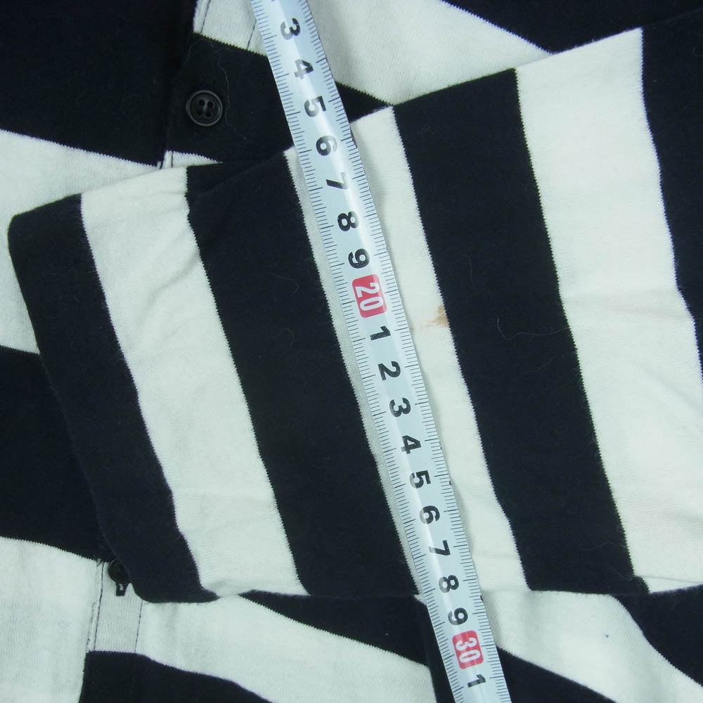 Yohji Yamamoto POUR HOMME ヨウジヤマモトプールオム HR-T52-071 フロントボタン 変形 ボーダー切替 アシンメトリー 長袖 Ｔシャツ ブラック系 ホワイト系 3【中古】