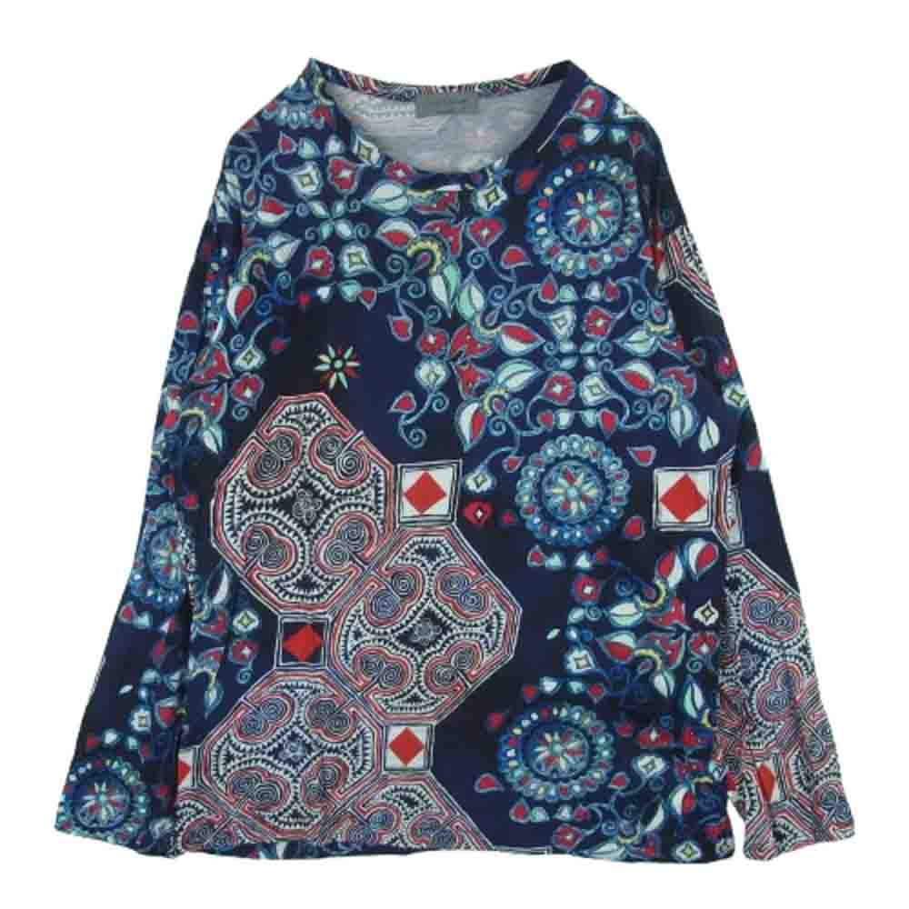 Yohji Yamamoto POUR HOMME ヨウジヤマモトプールオム HZ-T84-992 CHINOISERIE LONG SLEEVE T-SHIRT 総柄 長袖 カットソー Tシャツ ネイビー系 3【中古】