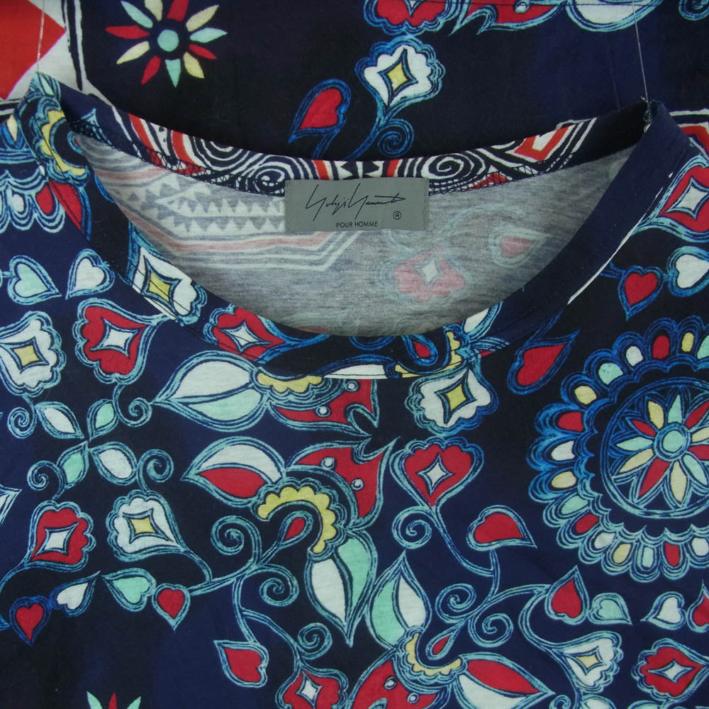 Yohji Yamamoto POUR HOMME ヨウジヤマモトプールオム HZ-T84-992 CHINOISERIE LONG SLEEVE T-SHIRT 総柄 長袖 カットソー Tシャツ ネイビー系 3【中古】