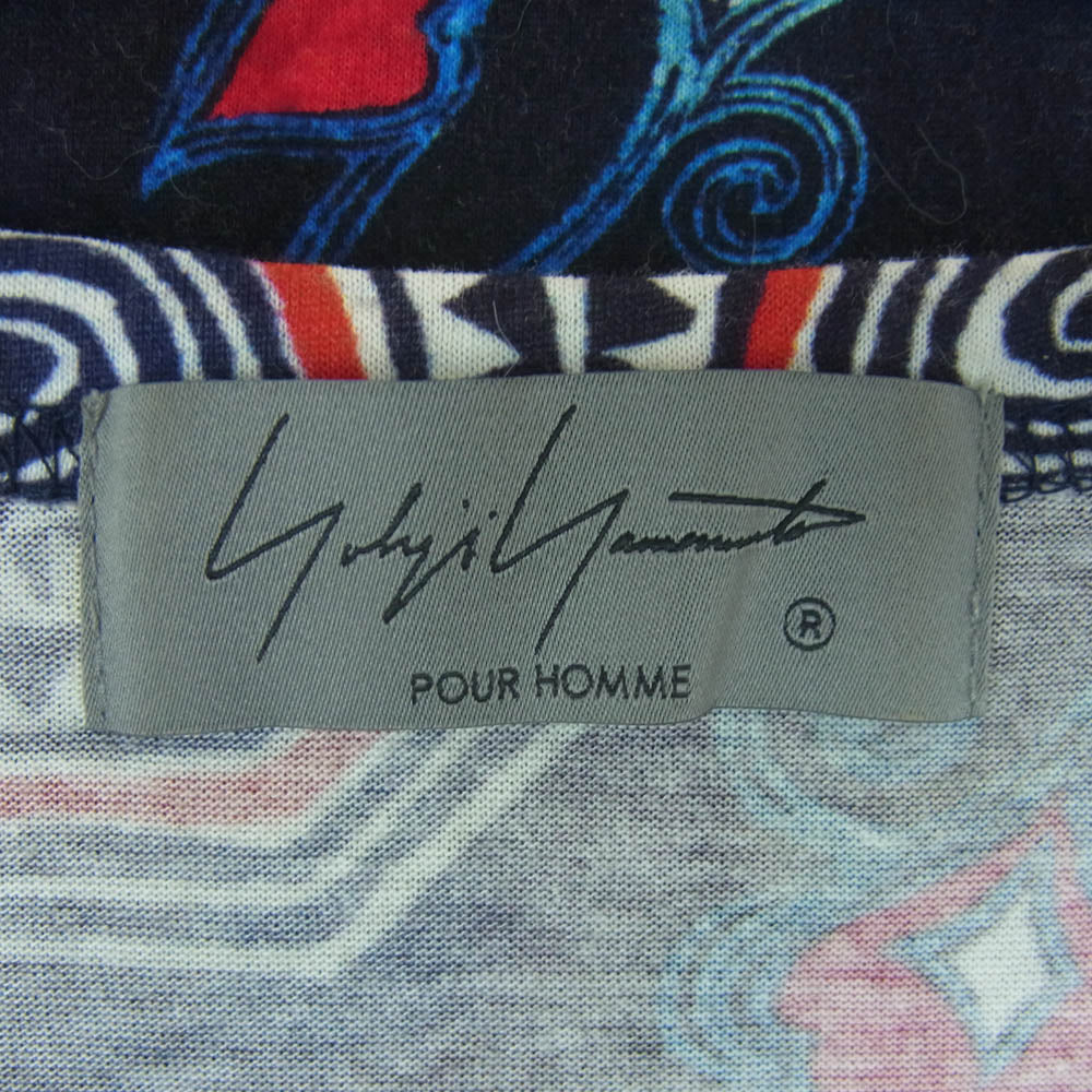 Yohji Yamamoto POUR HOMME ヨウジヤマモトプールオム HZ-T84-992 CHINOISERIE LONG SLEEVE T-SHIRT 総柄 長袖 カットソー Tシャツ ネイビー系 3【中古】