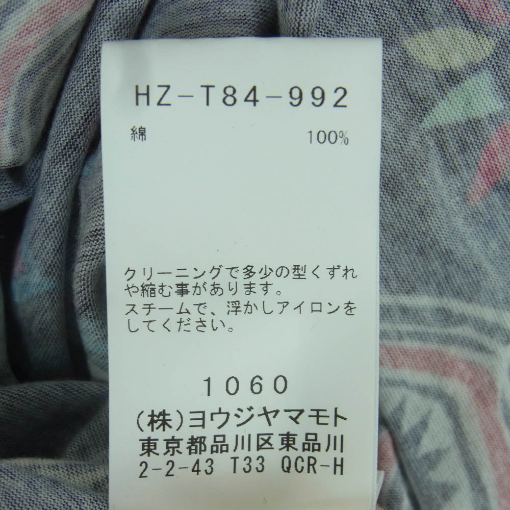 Yohji Yamamoto POUR HOMME ヨウジヤマモトプールオム HZ-T84-992 CHINOISERIE LONG SLEEVE T-SHIRT 総柄 長袖 カットソー Tシャツ ネイビー系 3【中古】