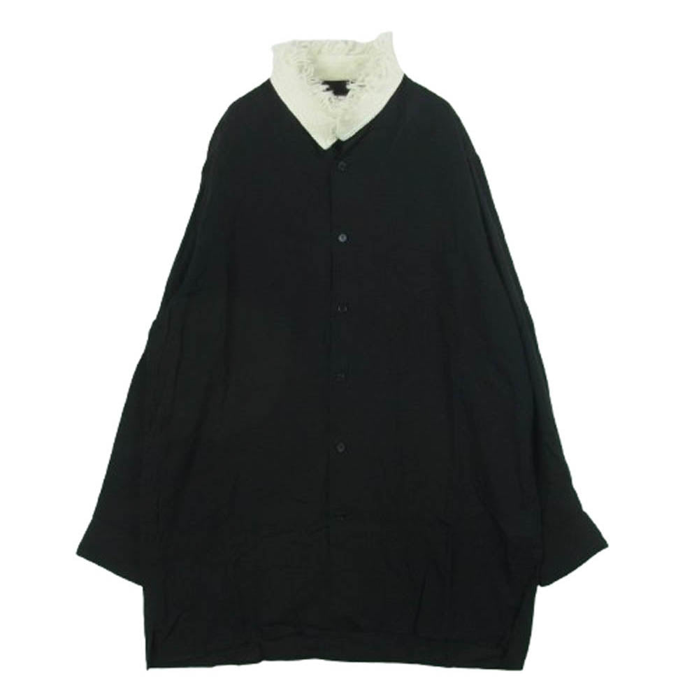 Yohji Yamamoto POUR HOMME ヨウジヤマモトプールオム HD-B93-204 フェザーカラー 長袖 ロング シャツ ブラウス ブラック系 4【中古】