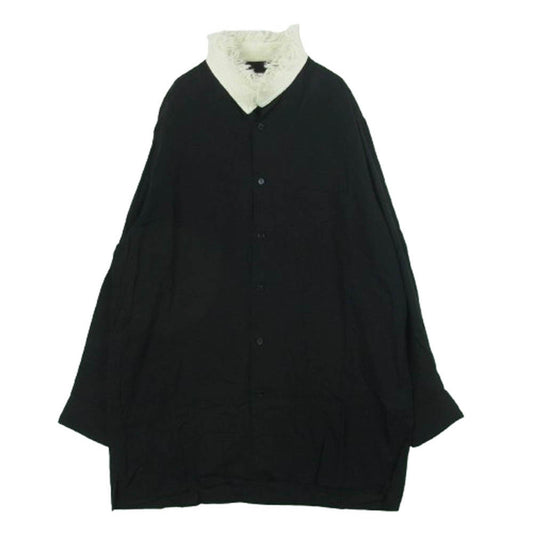 Yohji Yamamoto POUR HOMME ヨウジヤマモトプールオム HD-B93-204 フェザーカラー 長袖 ロング シャツ ブラウス ブラック系 4【中古】