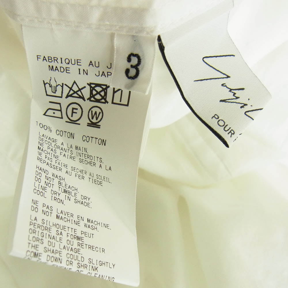 Yohji Yamamoto ヨウジヤマモト 22SS HE-B79-094 前二重プリーツ BIG B ロングシャツ ブラウス ホワイト系 3【中古】