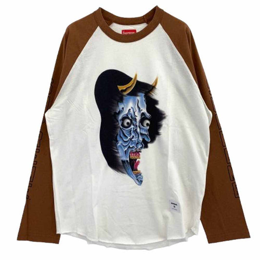 Supreme シュプリーム 22AW Demon Raglan デーモン プリント ラグラン 長袖 ロングスリーブ Tシャツ カットソー ロンT ホワイト系 ブラウン系 S【極上美品】【中古】