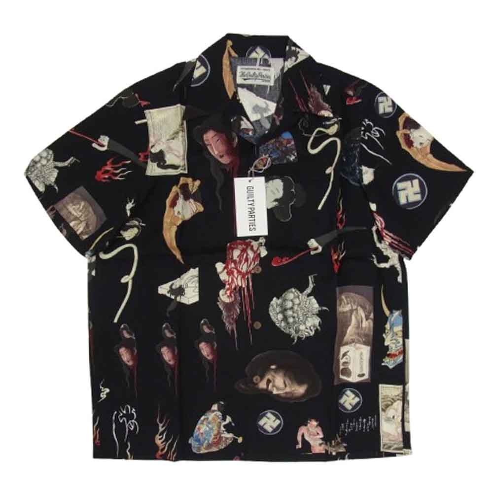 WACKO MARIA ワコマリア 19AW 19FWE-WMS-HI03 HAWAIIAN SHIRT S/S お化け ハワイアン ショートスリーブ 半袖 シャツ ブラック系 S【新古品】【未使用】【中古】