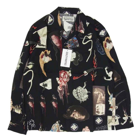 WACKO MARIA ワコマリア 19AW 19FWE-WMS-HI04 HAWAIIAN SHIRTS L/S お化け ハワイアン ロングスリーブ 長袖 シャツ ブラック系 S【新古品】【未使用】【中古】
