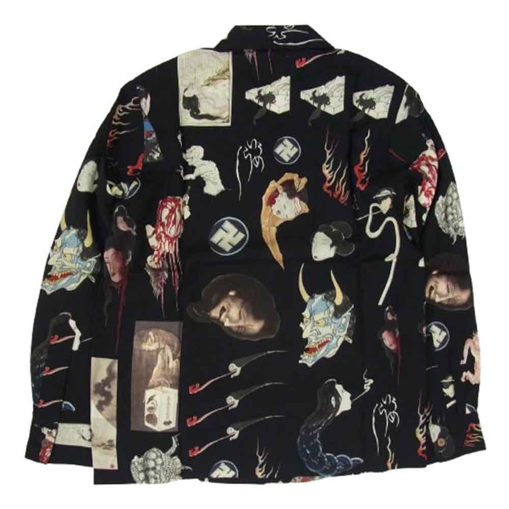 WACKO MARIA ワコマリア 19AW 19FWE-WMS-HI04 HAWAIIAN SHIRTS L/S お化け ハワイアン ロングスリーブ 長袖 シャツ ブラック系 S【新古品】【未使用】【中古】