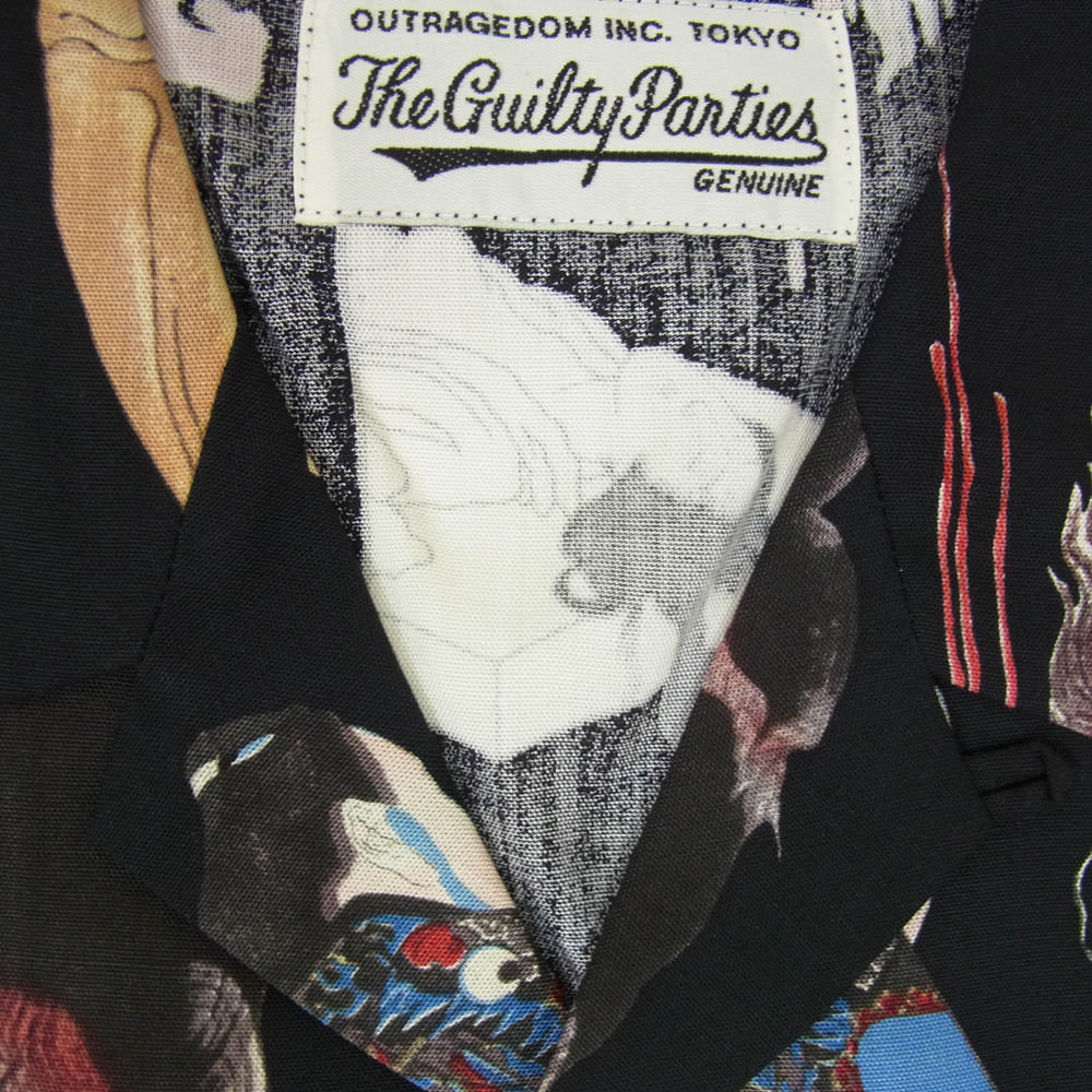 WACKO MARIA ワコマリア 19AW 19FWE-WMS-HI04 HAWAIIAN SHIRTS L/S お化け ハワイアン ロングスリーブ 長袖 シャツ ブラック系 S【新古品】【未使用】【中古】