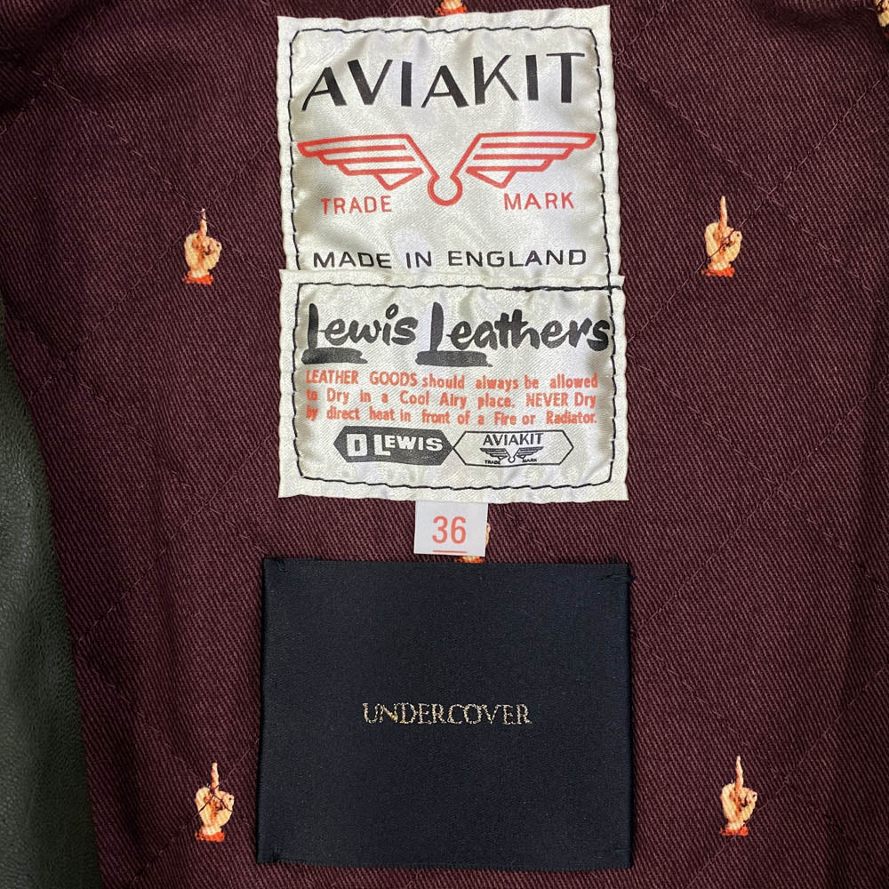 Lewis Leathers ルイスレザー UNDERCOVER Lightning Tight Fit アンダーカバー ライトニング シープレザー ライダース ジャケット グリーン系 36【中古】