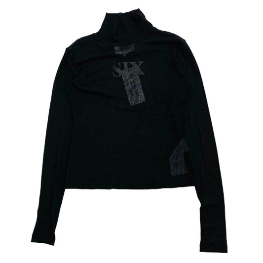 MAISON MARGIELA メゾンマルジェラ 22AW S62NC0111 MM6 Black Logo Sheer Top シアーニット トップ SIXロゴ 長袖 Tシャツ ブラック系 S【中古】