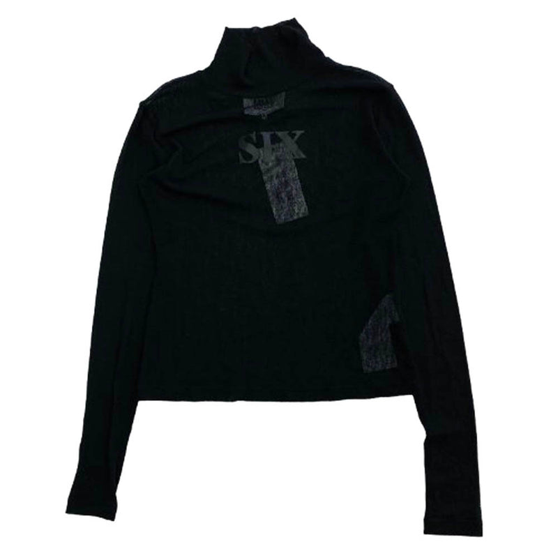 MAISON MARGIELA メゾンマルジェラ 22AW S62NC0111 MM6 Black Logo Sheer Top シアーニット トップ SIXロゴ 長袖 Tシャツ ブラック系 S【中古】