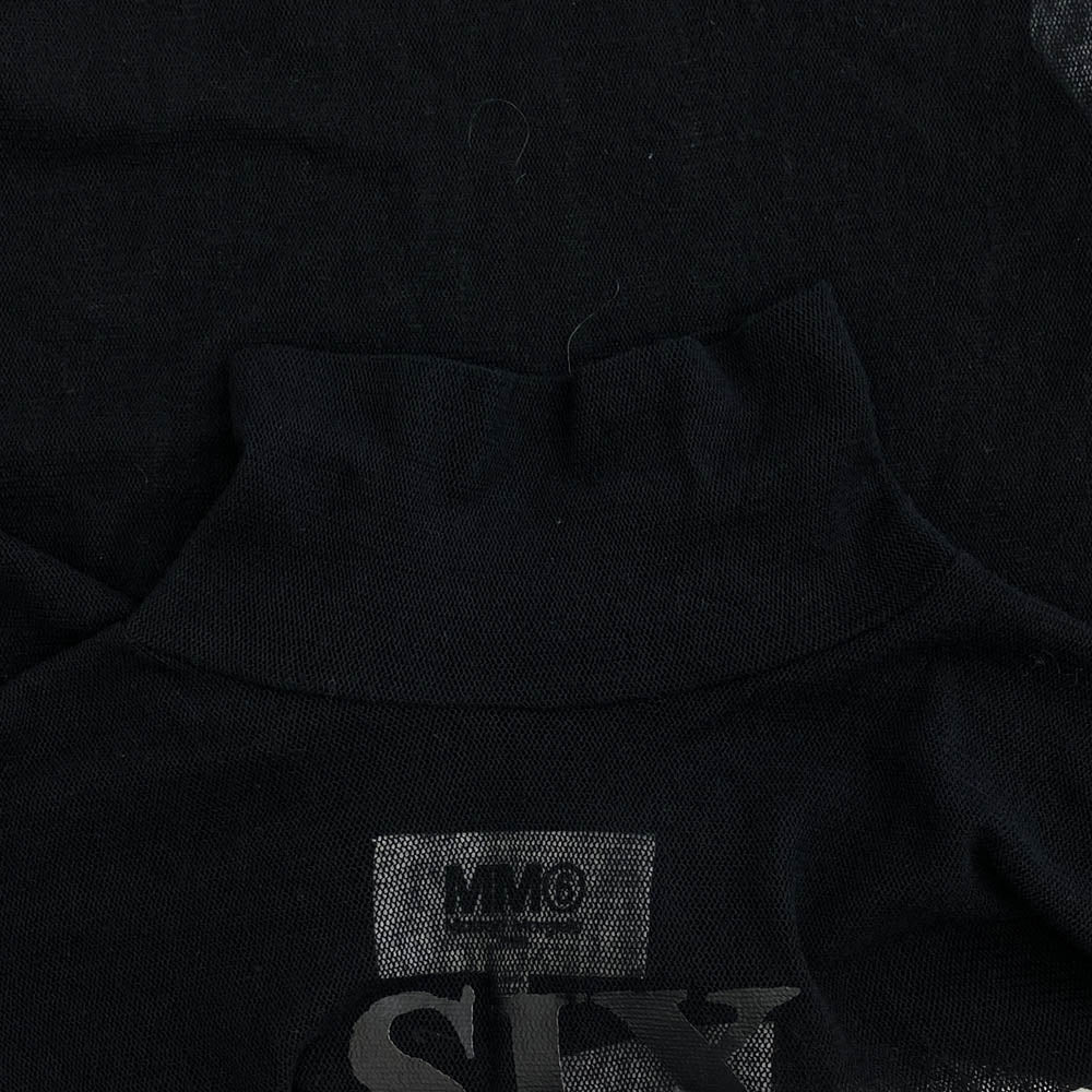 MAISON MARGIELA メゾンマルジェラ 22AW S62NC0111 MM6 Black Logo Sheer Top シアーニット トップ SIXロゴ 長袖 Tシャツ ブラック系 S【中古】