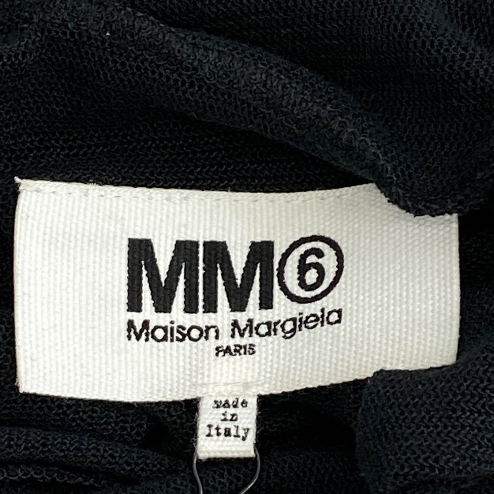 MAISON MARGIELA メゾンマルジェラ 22AW S62NC0111 MM6 Black Logo Sheer Top シアーニット トップ SIXロゴ 長袖 Tシャツ ブラック系 S【中古】