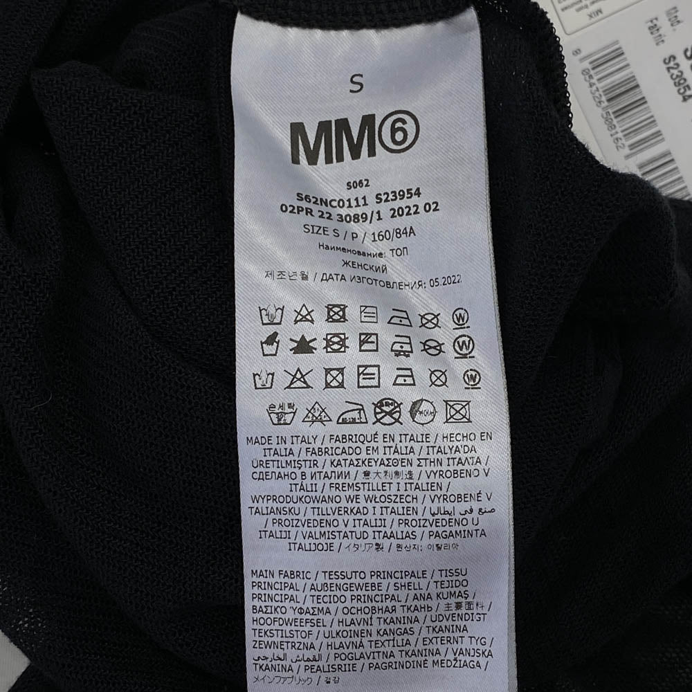 MAISON MARGIELA メゾンマルジェラ 22AW S62NC0111 MM6 Black Logo Sheer Top シアーニット トップ SIXロゴ 長袖 Tシャツ ブラック系 S【中古】