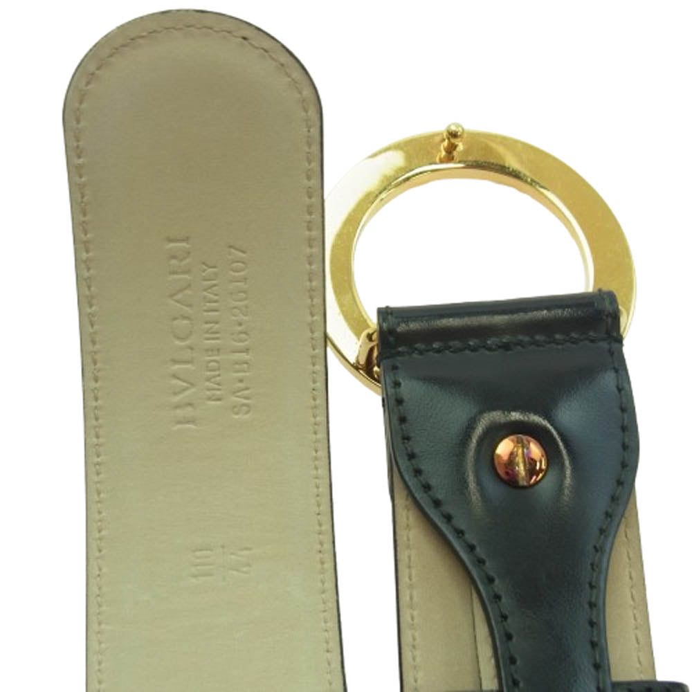 BVLGARI ブルガリ 26107 ラウンドロゴ ロゴバックル レザー ベルト ブラック系 カットされている為サイズ不明【中古】
