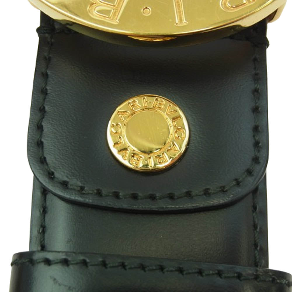BVLGARI ブルガリ 26107 ラウンドロゴ ロゴバックル レザー ベルト ブラック系 カットされている為サイズ不明【中古】