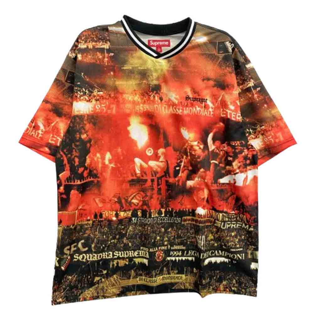 Supreme シュプリーム 25SS Vinci Per Noi Soccer Jersey ヴィンチ ペル ノイ サッカージャージ メッシュ 半袖 Vネック カットソー Tシャツ オレンジ系 L【中古】