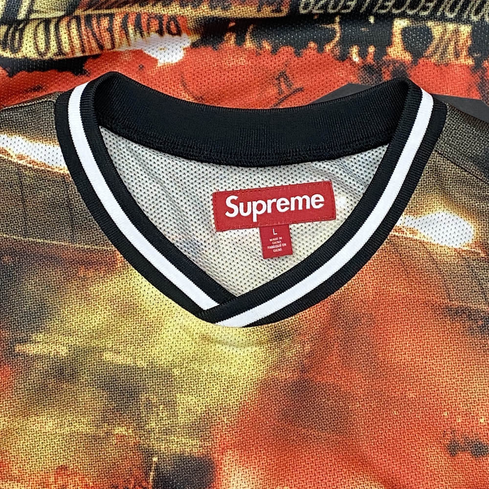 Supreme シュプリーム 25SS Vinci Per Noi Soccer Jersey ヴィンチ ペル ノイ サッカージャージ メッシュ 半袖 Vネック カットソー Tシャツ オレンジ系 L【中古】