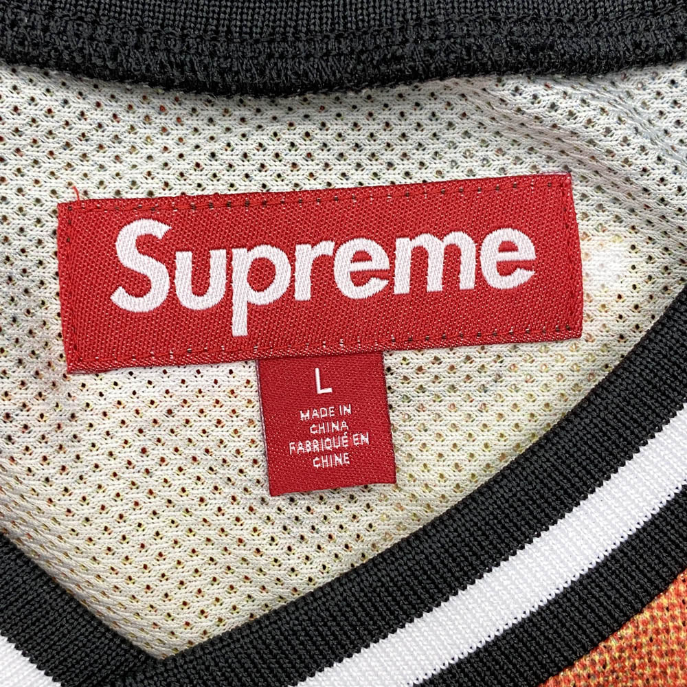 Supreme シュプリーム 25SS Vinci Per Noi Soccer Jersey ヴィンチ ペル ノイ サッカージャージ メッシュ 半袖 Vネック カットソー Tシャツ オレンジ系 L【中古】