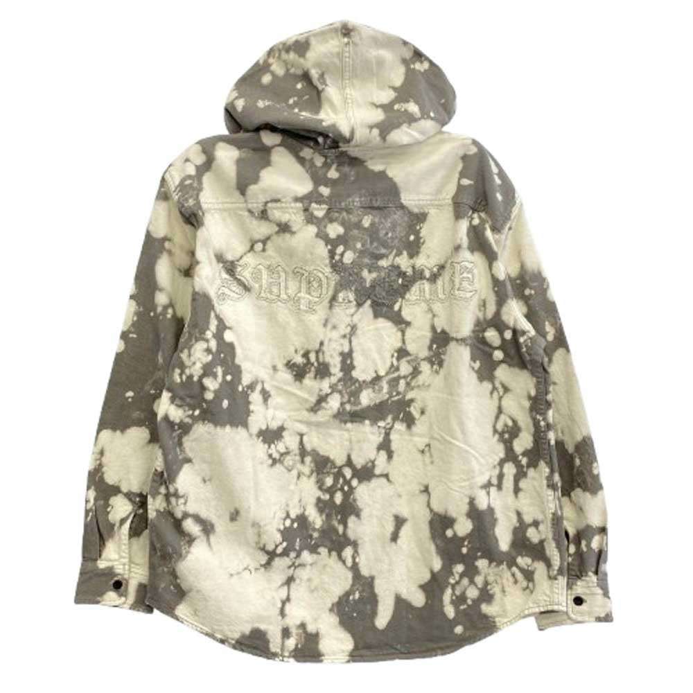 Supreme シュプリーム 25SS Hooded Denim Shirt Bleached ブリーチ フーデッド デニム シャツ ジャケット グレー系 ホワイト系 M【中古】