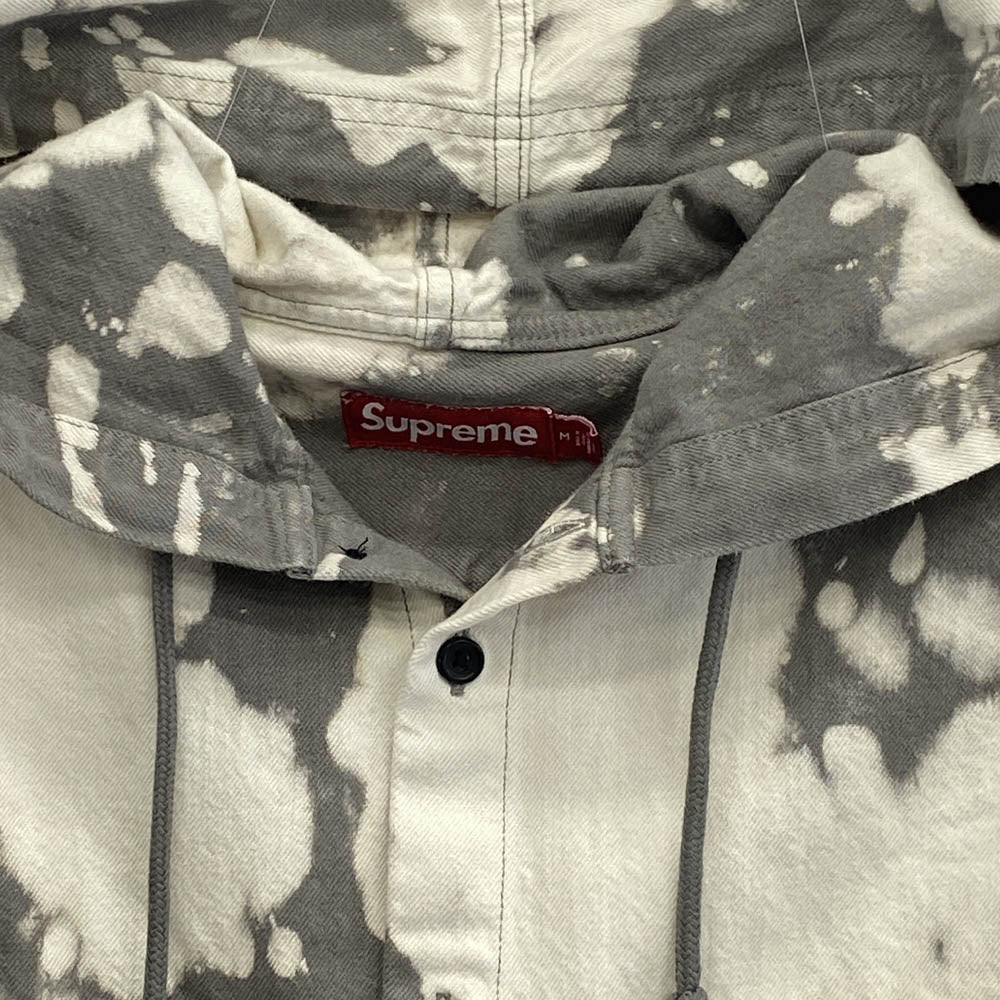 Supreme シュプリーム 25SS Hooded Denim Shirt Bleached ブリーチ フーデッド デニム シャツ ジャケット グレー系 ホワイト系 M【中古】