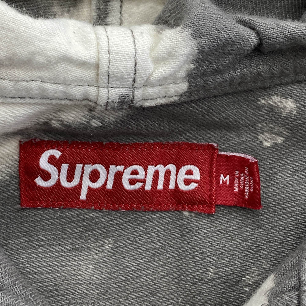 Supreme シュプリーム 25SS Hooded Denim Shirt Bleached ブリーチ フーデッド デニム シャツ ジャケット グレー系 ホワイト系 M【中古】