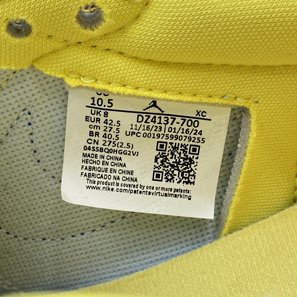NIKE AIR JORDAN ナイキ ジョーダン DZ4137-700 × Travis Scott トラヴィススコット Women's Air Jordan 1 Retro Low OG Canary AJ1 エアジョーダン ロー カナリー スニーカー イエロー系 27.5cm【新古品】【未使用】【中古】