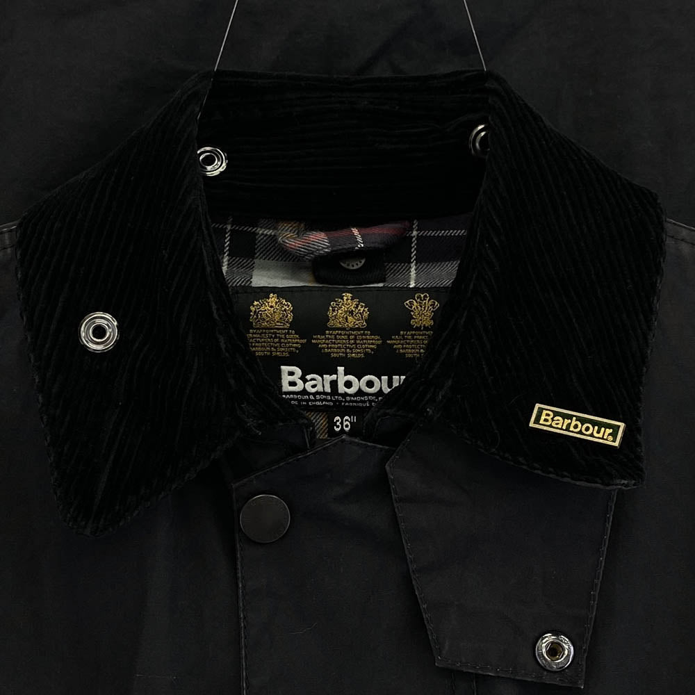 Barbour バブアー 4103174 英国製 SL BORDER スリムフィット ボーダー ワックス コットン ロング ジャケット ブラック系 36【中古】