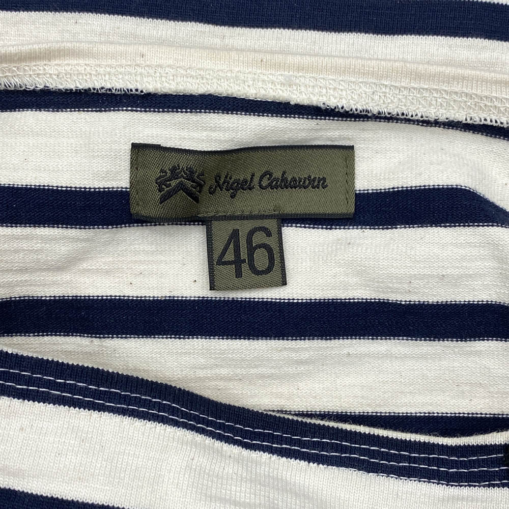 Nigel Cabourn ナイジェルケーボン 8047-00-20001 BRITISH ARMY BORDER SHIRT ブリティッシュ アーミー ボーダー シャツ カットソー ベージュ系 ネイビー系 46【中古】