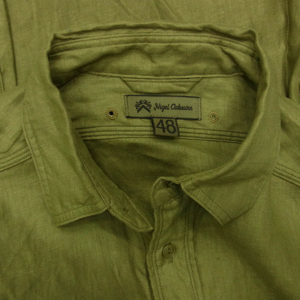 Nigel Cabourn ナイジェルケーボン 8042-00-10006 20s ENGINEER SH LINEN TWILL エンジニア リネン 長袖 シャツ グリーン系 48【中古】