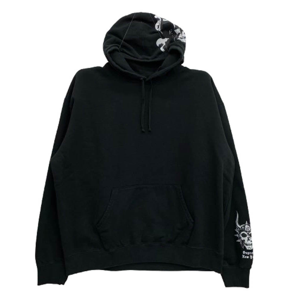 Supreme シュプリーム 23AW × BOUNTY HUNTER バウンティーハンター Hooded Sweatshirt スカルプリント プルオーバーパーカー フーディ ブラック系 XXL【中古】