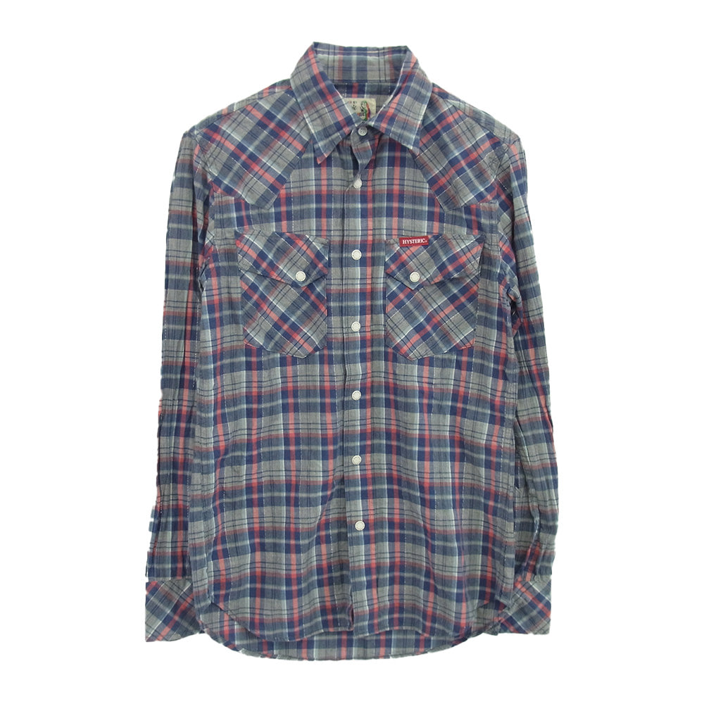 HYSTERIC GLAMOUR ヒステリックグラマー 0233AH07 ラメ チェック 長袖 シャツ ブルー系 S【中古】