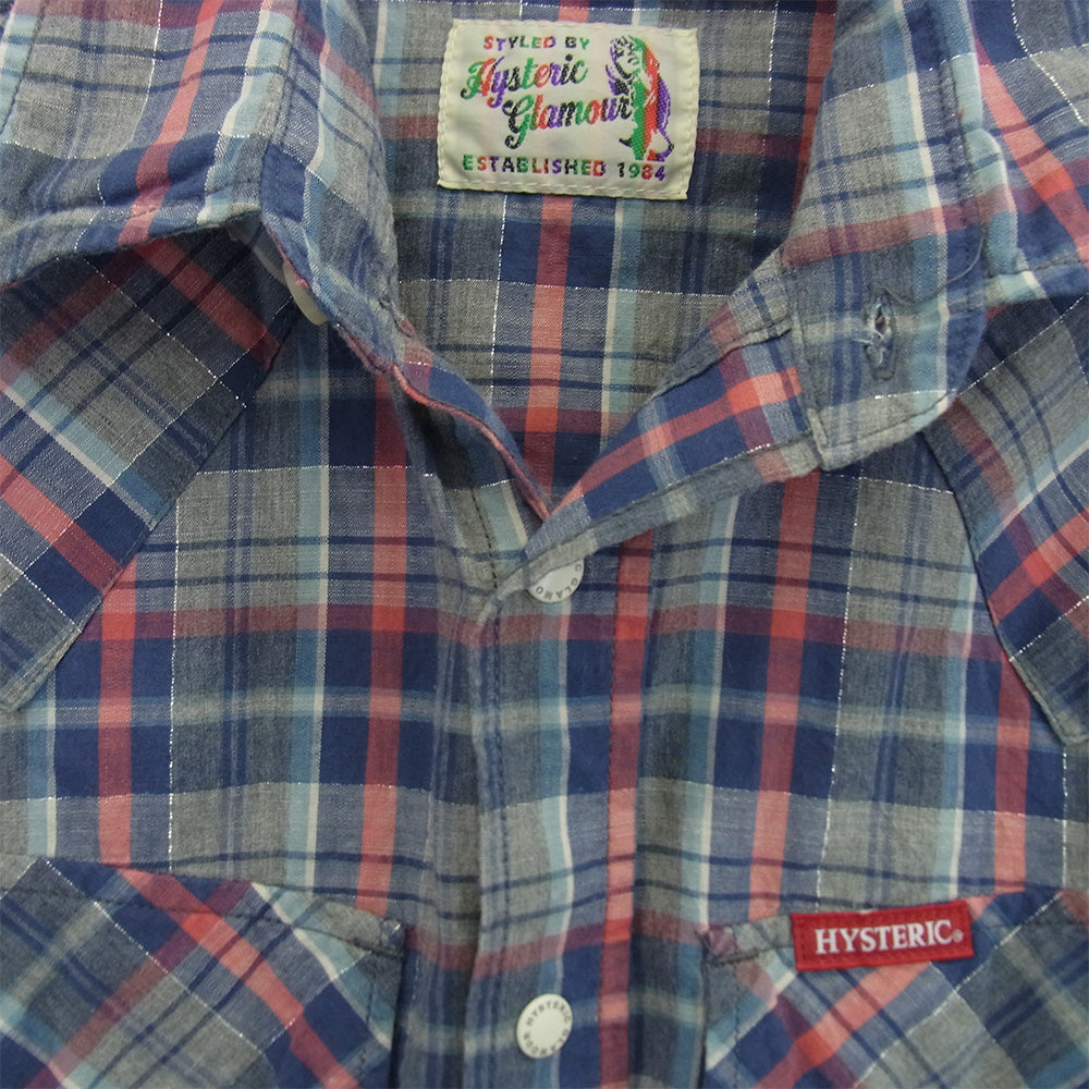 HYSTERIC GLAMOUR ヒステリックグラマー 0233AH07 ラメ チェック 長袖 シャツ ブルー系 S【中古】